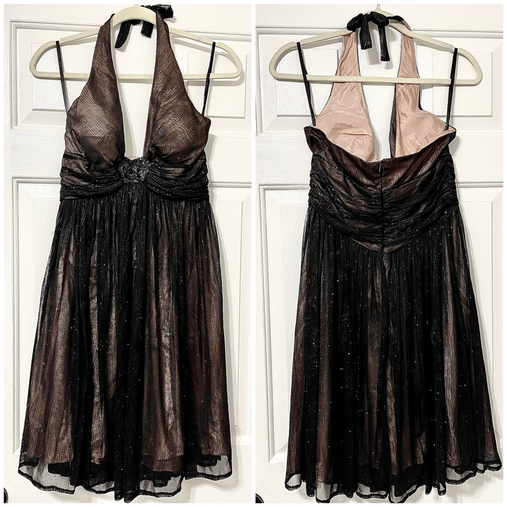 White House black market, beaded  black nude lining sparkly dress size 2